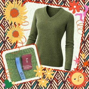 Authentic Y2K 2001 STØCK Olive Green V Neck Sweater Size S Vintage